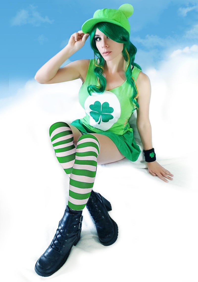 DAZCOS Striped Thigh High Socks Elastic Over The Knee Knit Stockings for Daily or Anime Cosplay (Green+White) - Image 4
